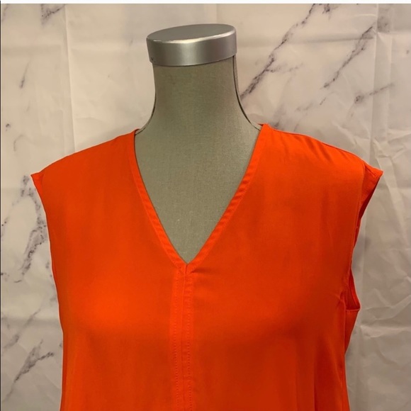 Orange Sleeveless Blouse with Asymmetrical Hem - Picture 3 of 7